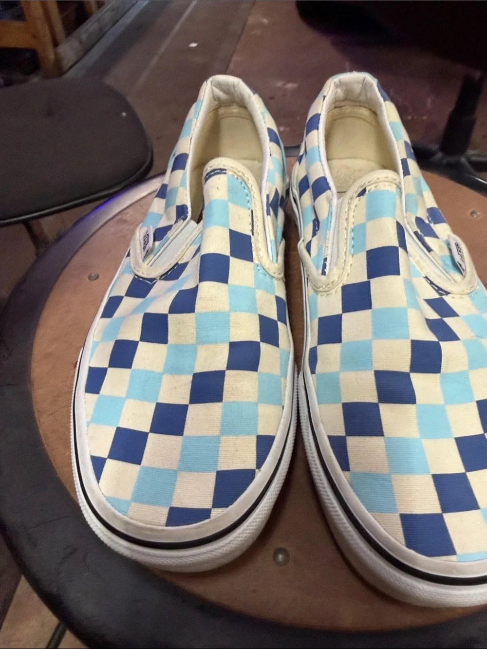Vans Checkerboard Slip-On in Light Blue & Navy